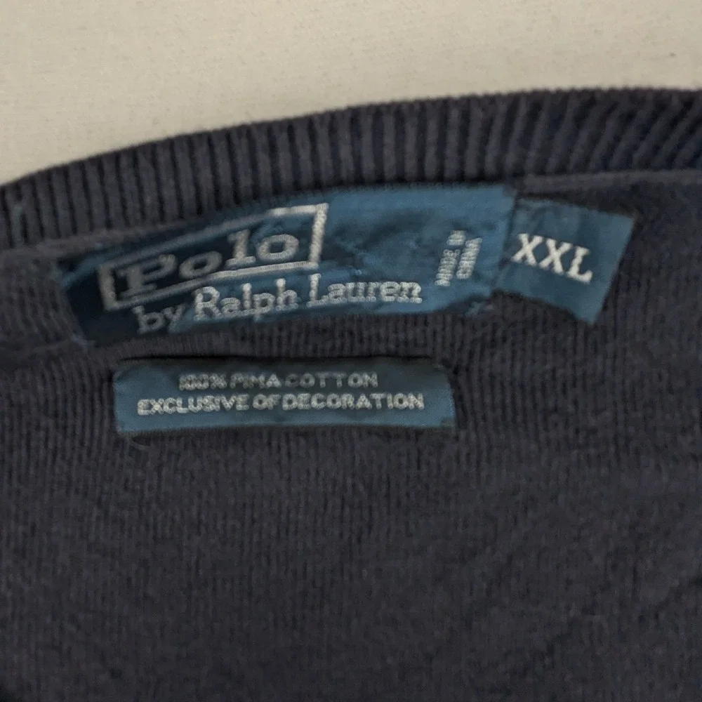 Polo‎ Ralph Lauren Mens XXL Navy Blue Pima Cotton V-Neck Sweater Green Pony Logo